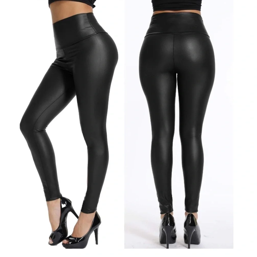 Black faux leather leggings size large